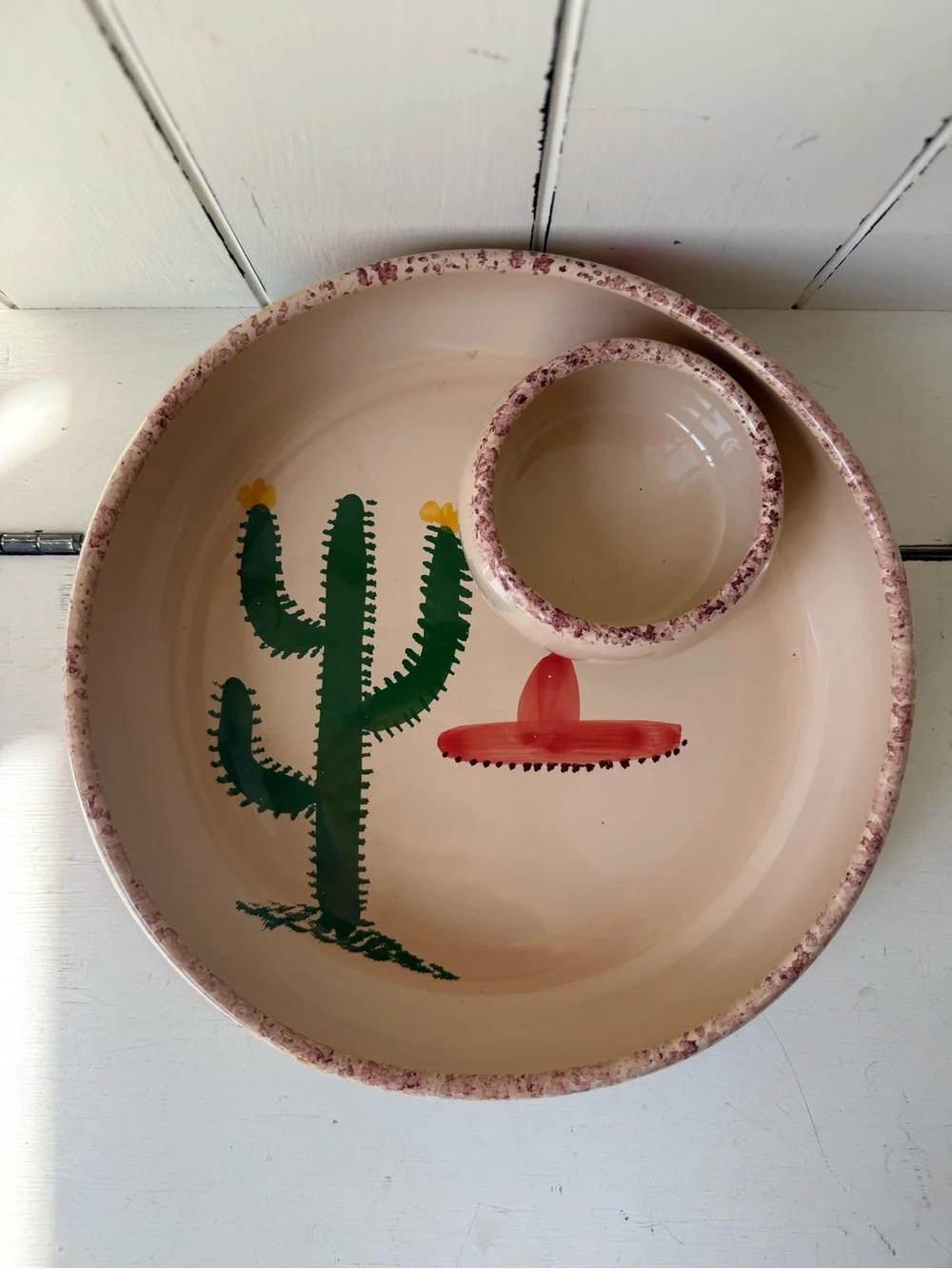 Himark Vintage Portugal Cactus Chip and Dip Platter Hand Painted Ceramic 90s